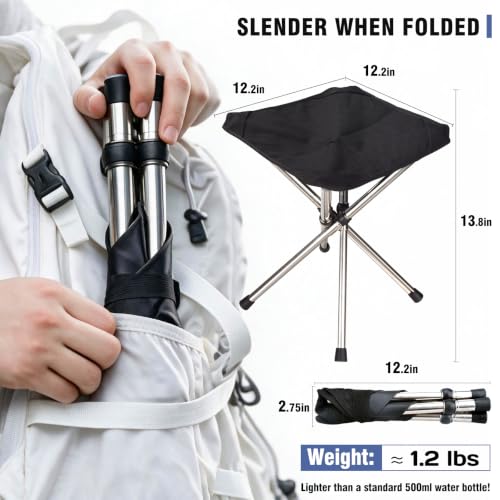 JVZI 1.2lb Ultralight Telescoping Folding Camping Stool - Portable, 275lbs Capacity, Compact for Hiking & Fishing (Variation 1)