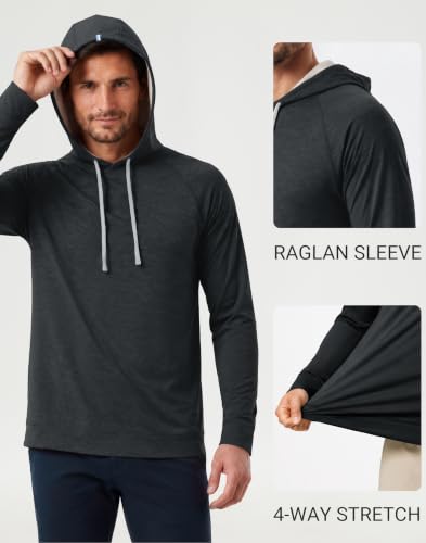 M MAELREG Men’s Lightweight Heather Golf Hooded Sweatshirt – Large Black Heather