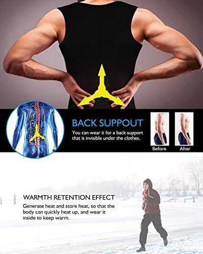 Men's Sauna Vest Sweat Waist Trainer Neoprene Tank Top - Black, Large