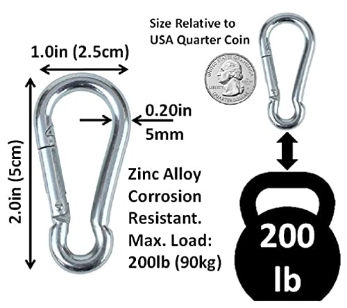 Heavy Duty Zinc-Galvanized Carabiner Snap Hooks - Silver 6 Pack (5cm)