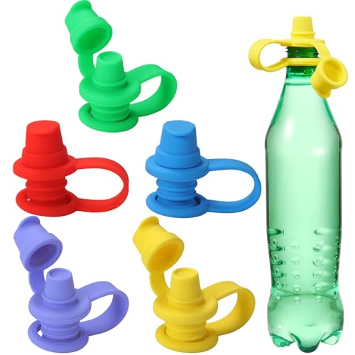 Silicone Toddler Water Bottle Spout Adapters - No-Spill Sippy Cup Top - 5 Pack