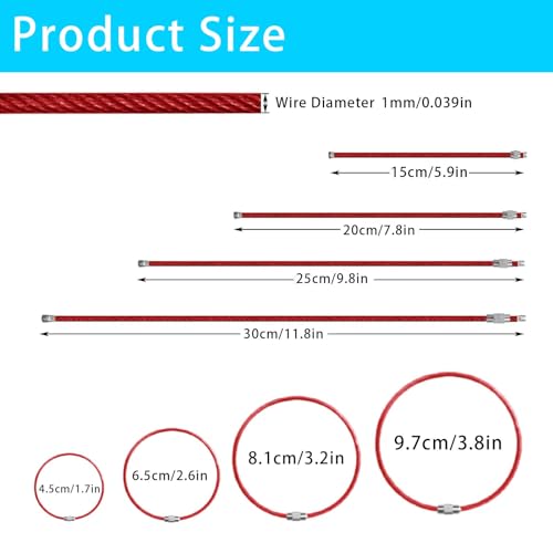 28PCS Stainless Steel Wire Keychain Rings - 7 Colors, 4 Sizes
