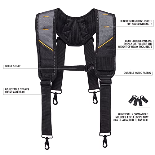 ToughBuilt ? Pro Padded Suspenders, Heavy-Duty Adjustable Work Suspenders with Breathable Padding, Durable Buckle Clips, and Reinforced Stitching for Tool Belts and Jobsite Comfort