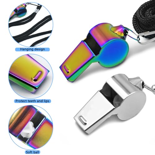 Loud Stainless Steel Whistles - 4 Pack with Lanyards for Coaching & Emergencies