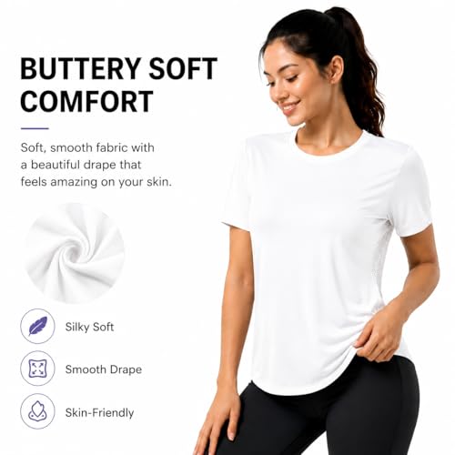 Breathable Seamless Workout Tops - Short Sleeve Athletic Shirt - Medium/White