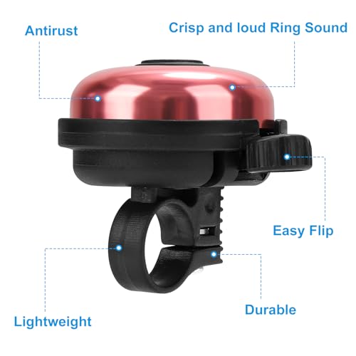 Aluminum Bicycle Bell - Crisp Sound Warning - Light Pink, Right Hand Use