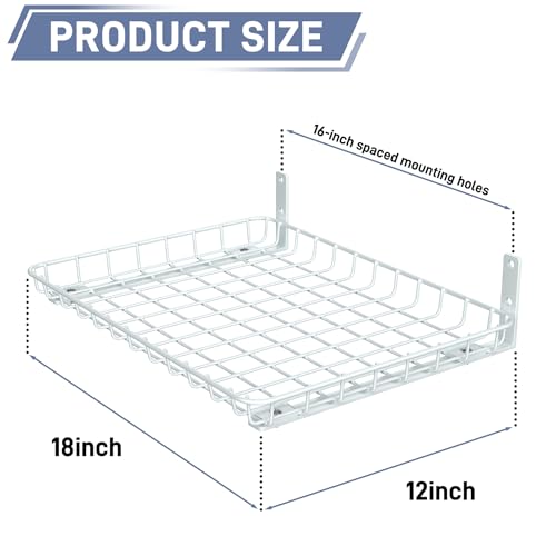 WALMANN Wall Shelves, 12 * 18 inch Wall-Mounted Storage Shelves for Garage, Closet, Laundry Room, Heavy Duty Wall Shelving, Holds Up to 60 lbs(Pack of 2, White)