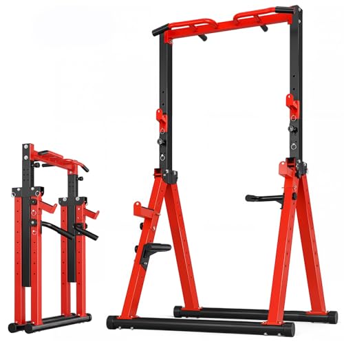 Foldable Adjustable Height Pull Up Bar - Red, 700lbs Capacity