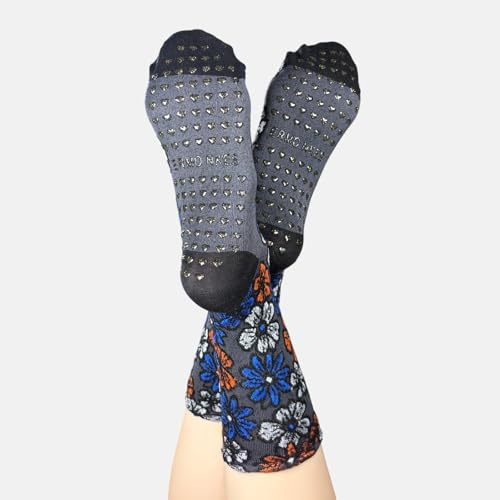 Non-Slip Pilates Grip Ankle Socks - Floral Embroidered Yoga Set - Purple/Green/Blue