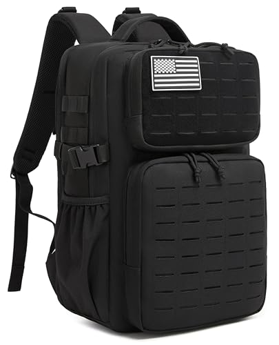 Wotony Black 25L Tactical Military Backpack Waterproof Assault Pack with MOLLE Webbing