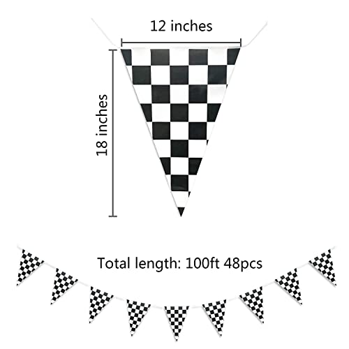 100ft Black and White Checkered Flag Banner for Racing Parties