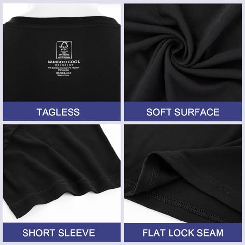 BAMBOO COOL Men's Moisture-Wicking Undershirts Pack - Large, Black, Crewneck, 3 Pack