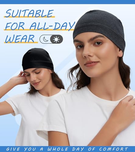 Hovyjumz Cotton Skull Cap Sleep Cap Beanie Helmet Liner Set A (Black, Dark Gray, Navy) for Men & Women