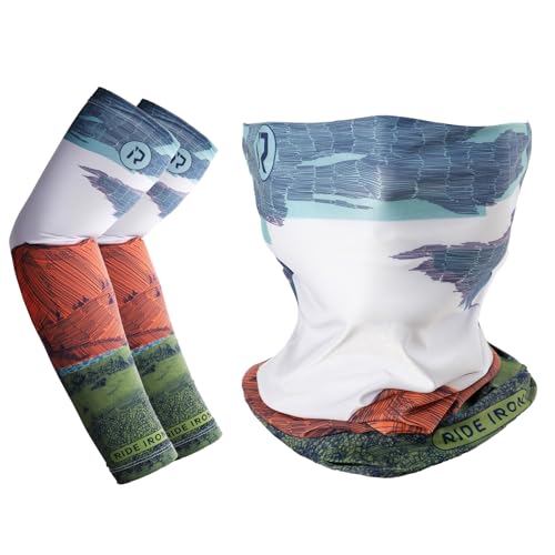 Neck Gaiter and Arm Sleeves Set - UPF 50+ Cooling, Large - White & Green