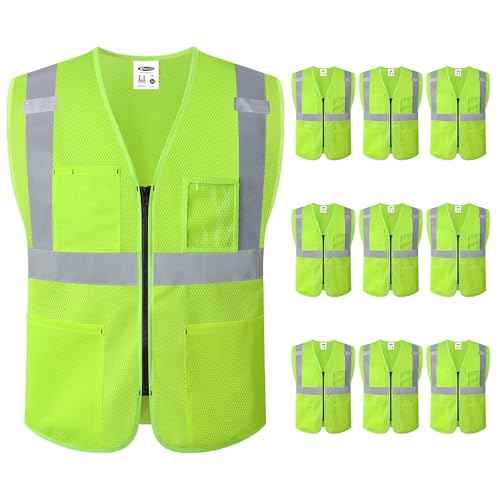 JKSafety Safety Vest for Men Women 10 PCS Hi Vis Construction Vest Reflective Class 2 High Visibility Meet ANSI Standard