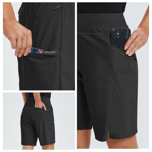 Baleaf Women's Hiking Bermuda Shorts Large 9 Inch Black Quick Dry Cargo with Pockets