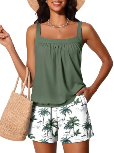 Summer Mae Women's Tankini Swimsuit with Tummy Control - Green Shadow, Size 14