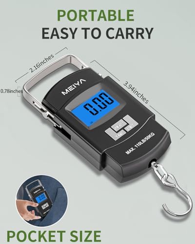 Digital Fishing Scale 110lb/50kg with Backlit LCD - Black