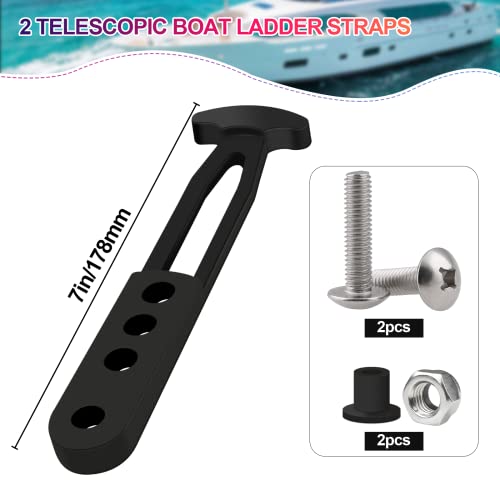 Boat Telescoping Ladder Rubber Strap - Adjustable Lock Belt, 2 Pack, Black