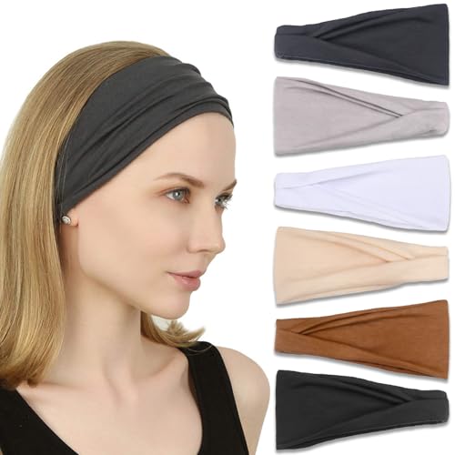 Premium Stretchy Non-Slip Headbands for Women - 6 Pack Neutral