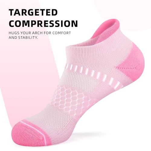 Light Compression Ankle Socks for Women - Arch Support, Cushioned - 3 Pack (Pink+Purple+Blue)
