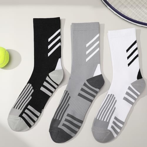 Compression Athletic Crew Socks - 3 Pairs in Black, White, Gray
