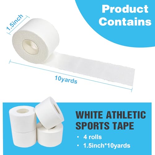 Athletic Tape - White Sports Tape, 1.5in x 33ft - 2 Rolls