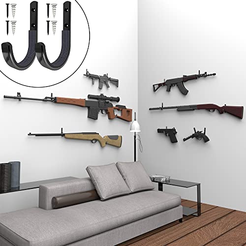 Horizontal Gun Rack for Wall - Metal Rifle Hangers, Black 2 Pair