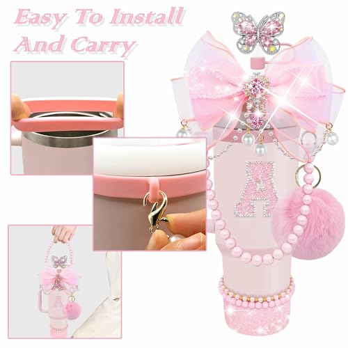 Bling Accessories Set for Stanley Tumblers - Pink Peony