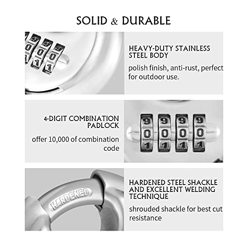 4 Digit Combination Lock, Combination Disc Padlock with Hardened Steel Shackle Combo Padlock for Sheds, Locker, Storage Unit, Gym and Fence (4 Pcs)