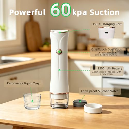 HSAIKJ Handheld Vacuum Sealer for Food – Cordless with 30 Bags Included