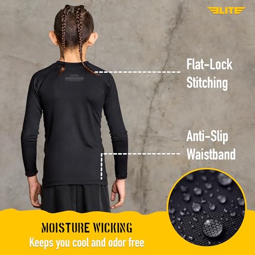 Kids BJJ Rash Guard - Long Sleeve Compression Shirt - Small Black