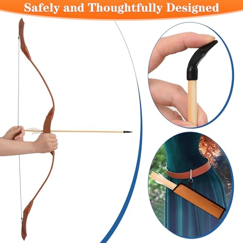 Basbon Brown Wooden Bow and Arrow Set for Kids - 40 Inch Handmade Archery Toy with 5 Feather Arrows, Cosplay & Gifts