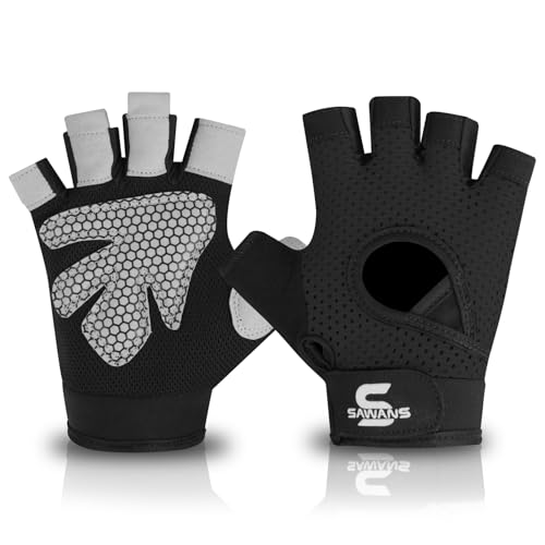 Gym Gloves for Weight Lifting - Breathable Non-Slip Grip - Black, Large