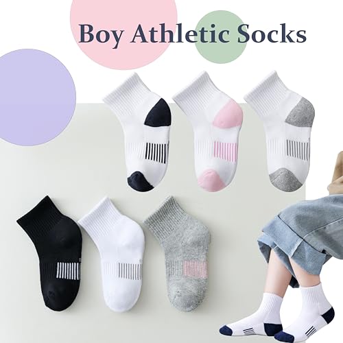 Kids Athletic Socks Half Cushioned Crew Ankle Cotton Sock