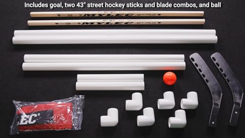 Deluxe Hockey Set with Goal, 2 Sticks & Soft Ball - Red/White