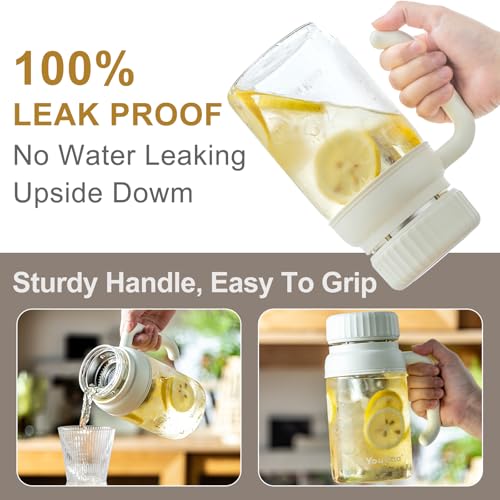 White 32oz Glass Tea Infuser Bottle with Removable Infuser & Leakproof Lid