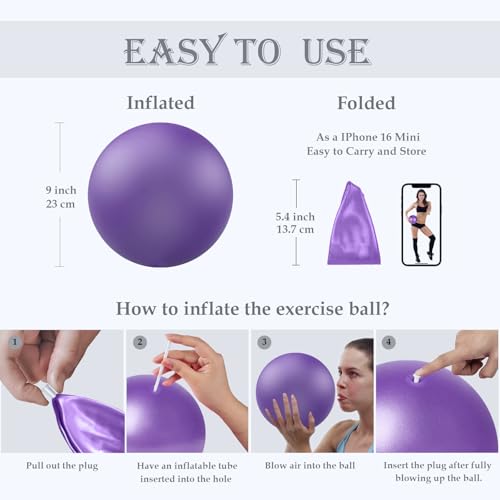 Small Soft Pilates Yoga Ball - 9 Inch Purple Mini Exercise Ball