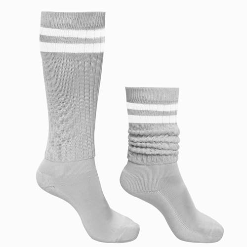 Slouch Socks for Women - Striped Scrunch Socks - Gray