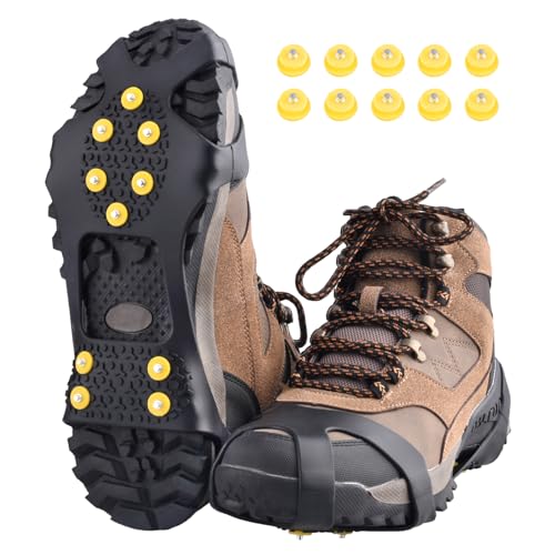 Ice Cleats for Shoes - 10 Studs Traction Crampons - Black