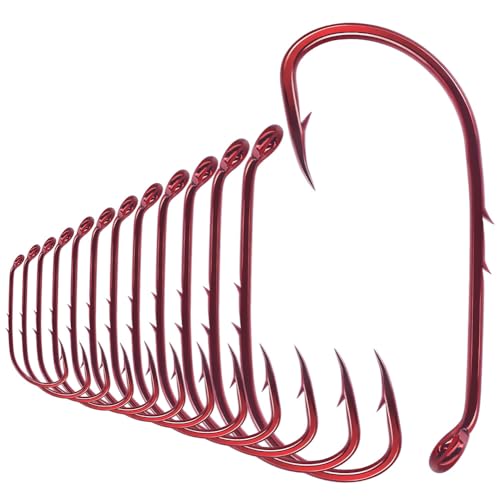 Baitholder Fishing Hooks - Double-Barbed Long Shank, 100 Pack, Red, Size 8