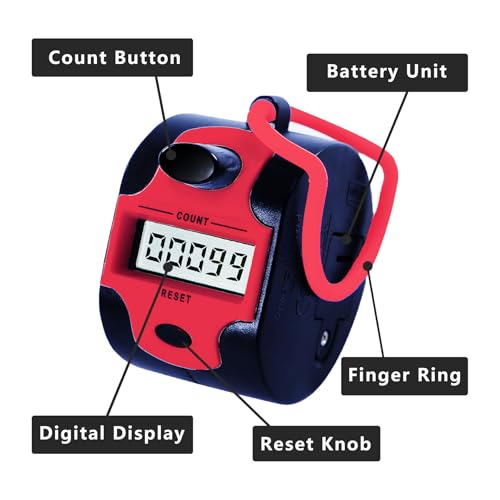 Handy Digital Click Counter - 5-Digit LCD Display, 1pc Red