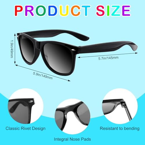 Kids Sunglasses Set - 10 Pack Retro UV400 Protection - Black