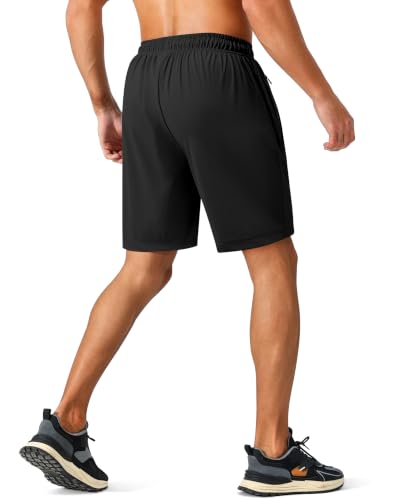 Men's Athletic Running Shorts - 7 Inch Quick Dry with Zipper Pockets - Large, Black