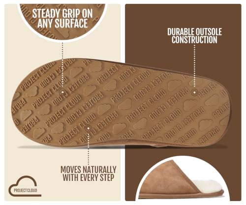 Project Cloud 100% Genuine Leather Shearling Mens Slippers – Chestnut Scuff (Size 8)
