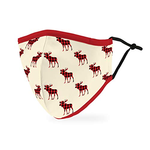 Washable 3-Ply Cloth Face Mask - Adjustable with Filter Pocket - Buffalo Plaid Moose