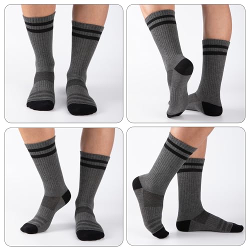 Mens Crew Socks - 6 Pairs Lightweight Cotton Casual Thin - Grey (Small-Medium)