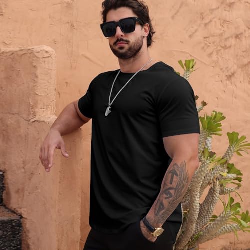 Men's Casual Longline Crewneck T-Shirt - Cotton Blend Tee