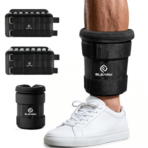 ELEAMY Adjustable Ankle Weights 1-8 lb per Pair, Black 1-8.0lb (Dual Strap)