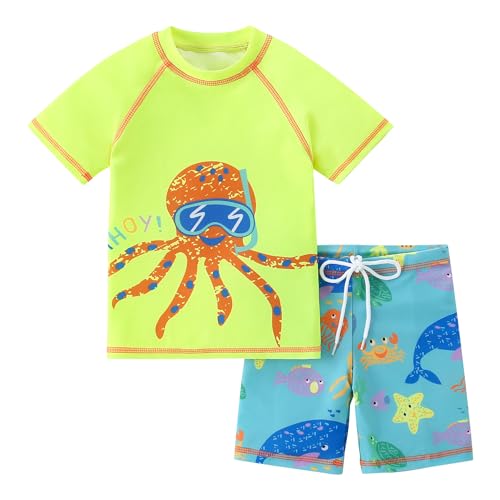 YAGATA Toddler Boys Green 2-Piece Swim Set with Rash Guard - 5-6 Years